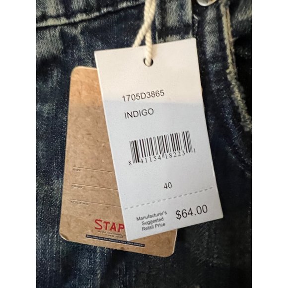 Staple Pigeon Jean Shorts Mens 40 Distressed Patches Blue Hand Sanding NEW - Picture 8 of 12